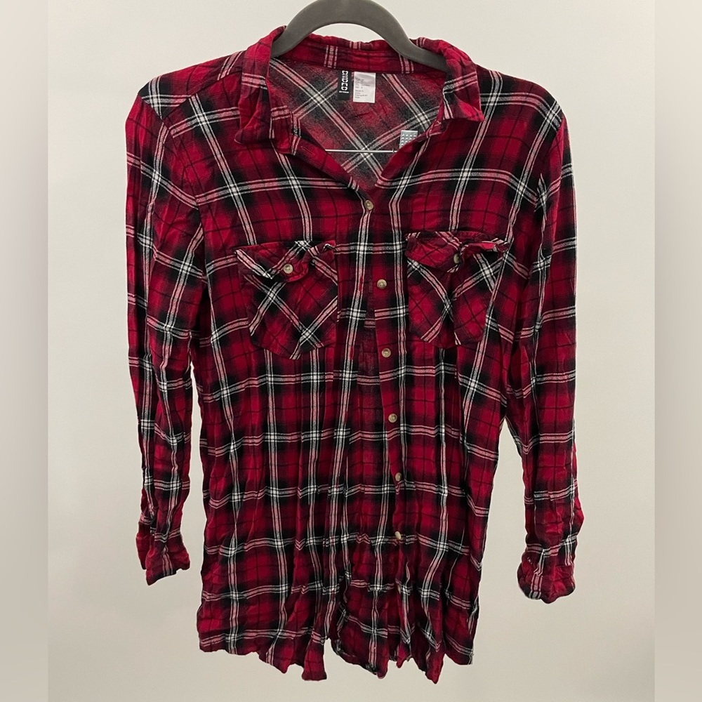 Red Plaid Button Tunic Sz S